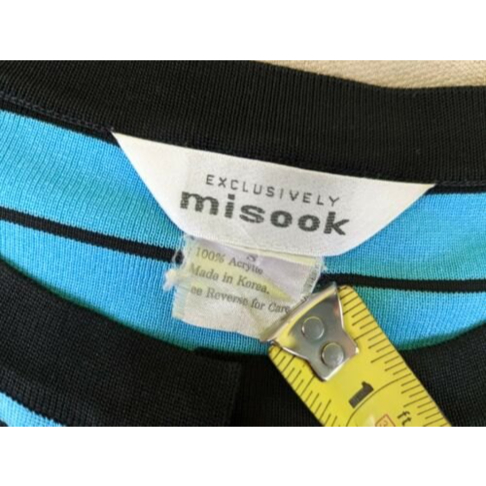 Exclusively Misook Womens M Blue Yellow Striped Acrylic Open Cardigan Sweater - Picture 9 of 12